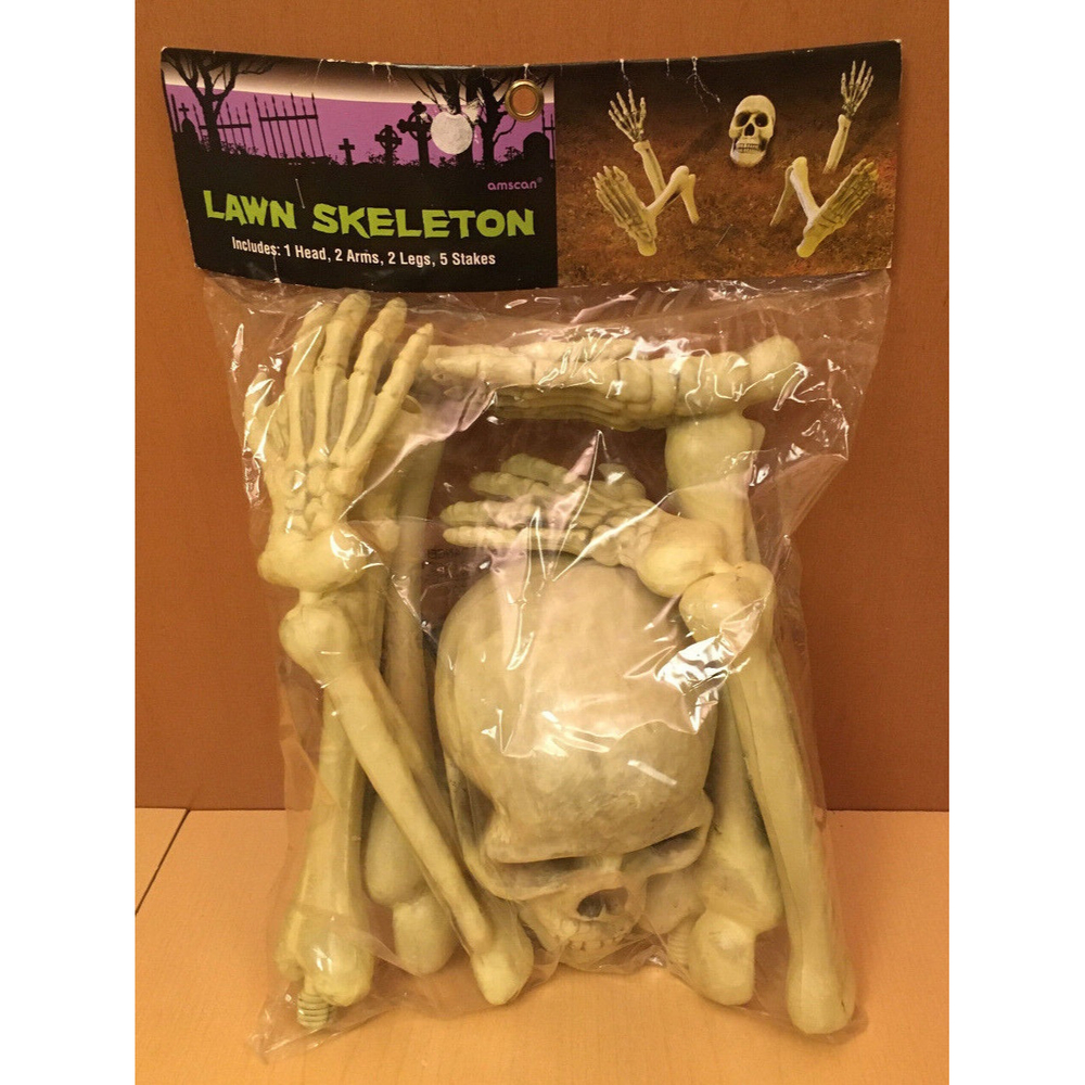 Halloween Lawn Skeleton Head Arms Legs + 5 Stakes Indoor/Outdoor Decorations